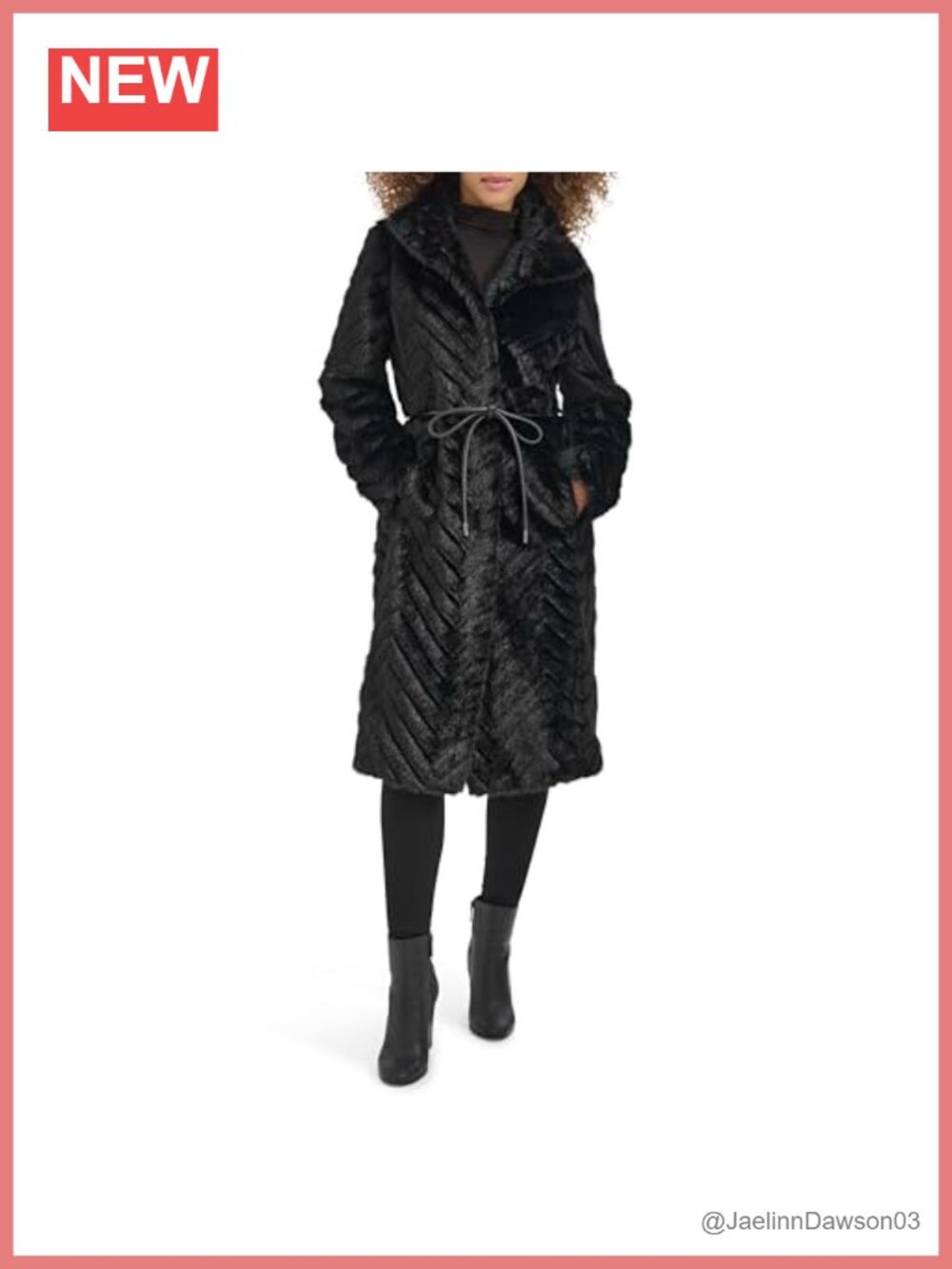 Faux Leather Belted Grooved Texture Stand Collar Overcoat